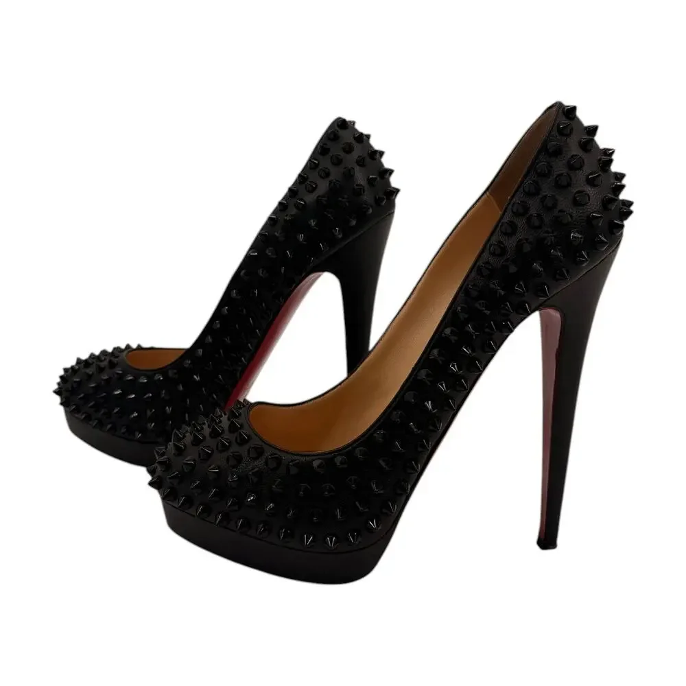 Christian Louboutin Leather Alti Spikes Platform Pumps Black Women's Size 38.5